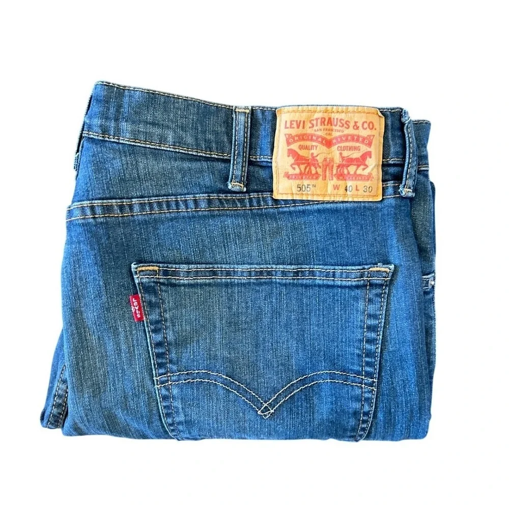 Levi's 505 Jeans Mens 40x30‎ Blue Regular Fit  Straight Leg Denim Dark